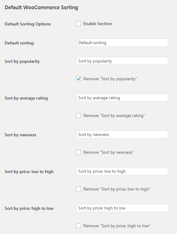 WooCommerce Custom Product Sorting - Remove, Rename, Reorder