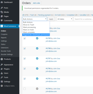 Bulk Regenerate Download Permissions For Woocommerce Orders (premium 